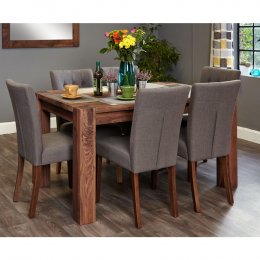 Shiro Solid Walnut Dining Table And Six Slate Chairs Set